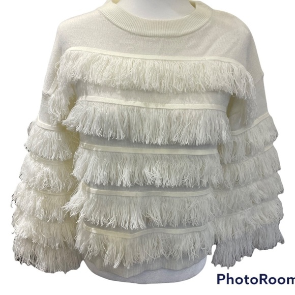 ENGLISH Factory Fringe Layered Cream Sweater Sz S - Picture 1 of 5